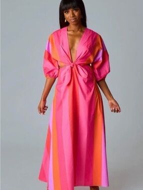 Buddy Love Pink & Orange Striped Maxi Dress with Front Knot